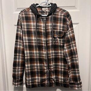 Distillery Jacket Fall Plaid hoodie Sweater Medium Men Zip flannel fleece black